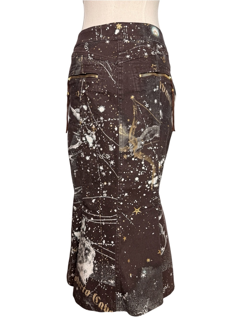 Vintage Roberto Cavalli Constellation Zodiac Print Midi Skirt – Brown, Size S - Picture 5 of 9